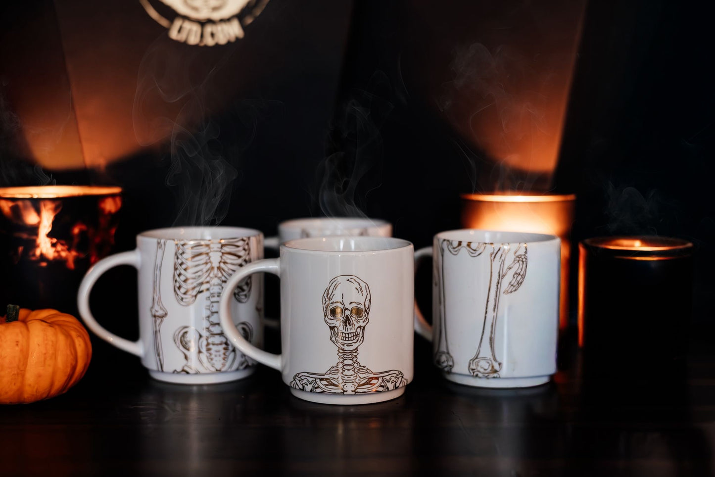 Limited Edition 24 Carat Gold Print Stacking Skeleton Mug Set in Coffin Gift Box