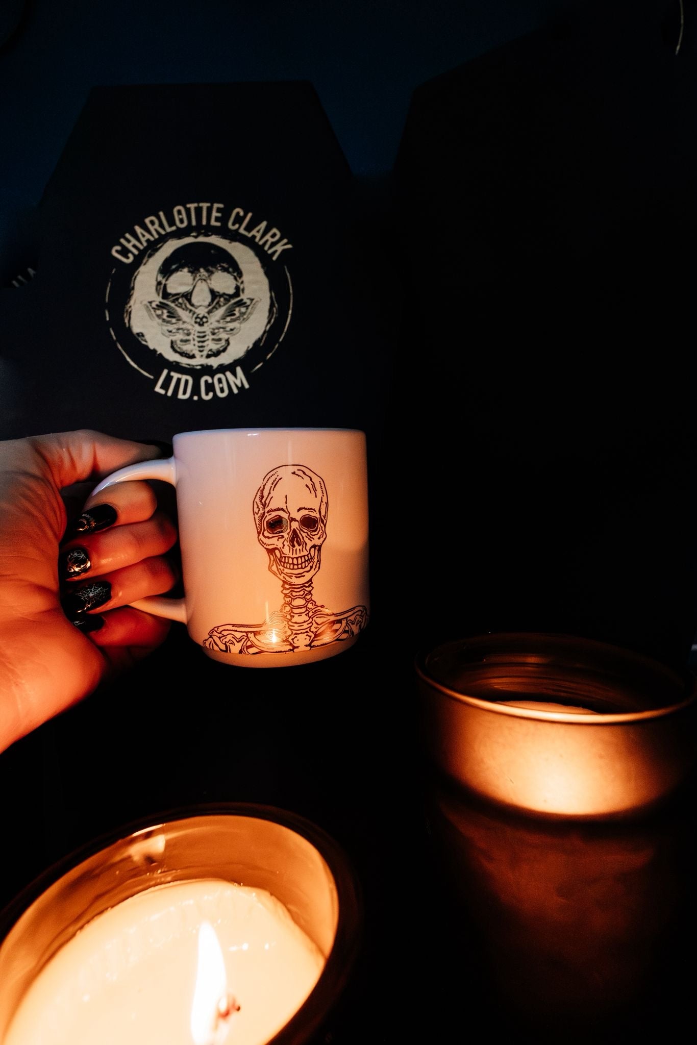 Limited Edition 24 Carat Gold Print Stacking Skeleton Mug Set in Coffin Gift Box