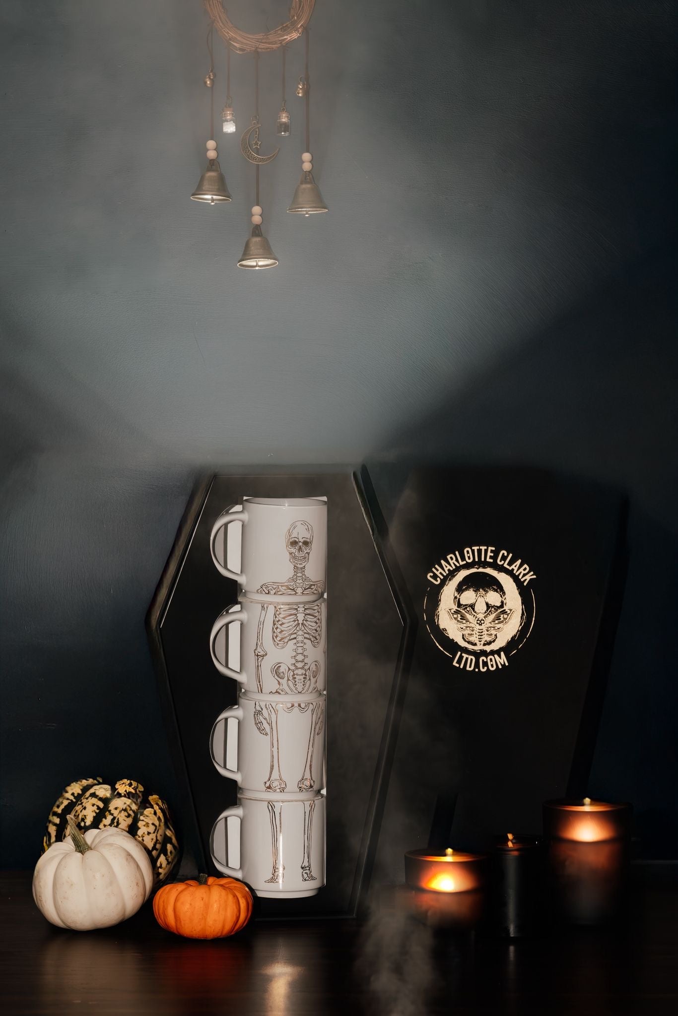 Limited Edition 24 Carat Gold Print Stacking Skeleton Mug Set in Coffin Gift Box