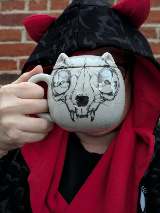 Lidded Anatomical Cat Skull Cup