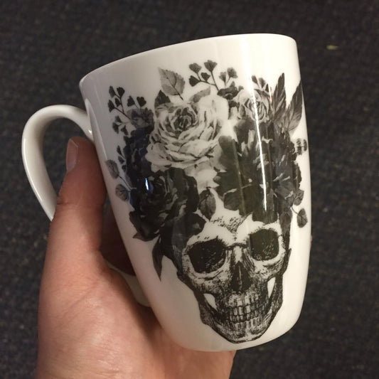 Monochrome Floral Skull Bone China/Stoneware Mug