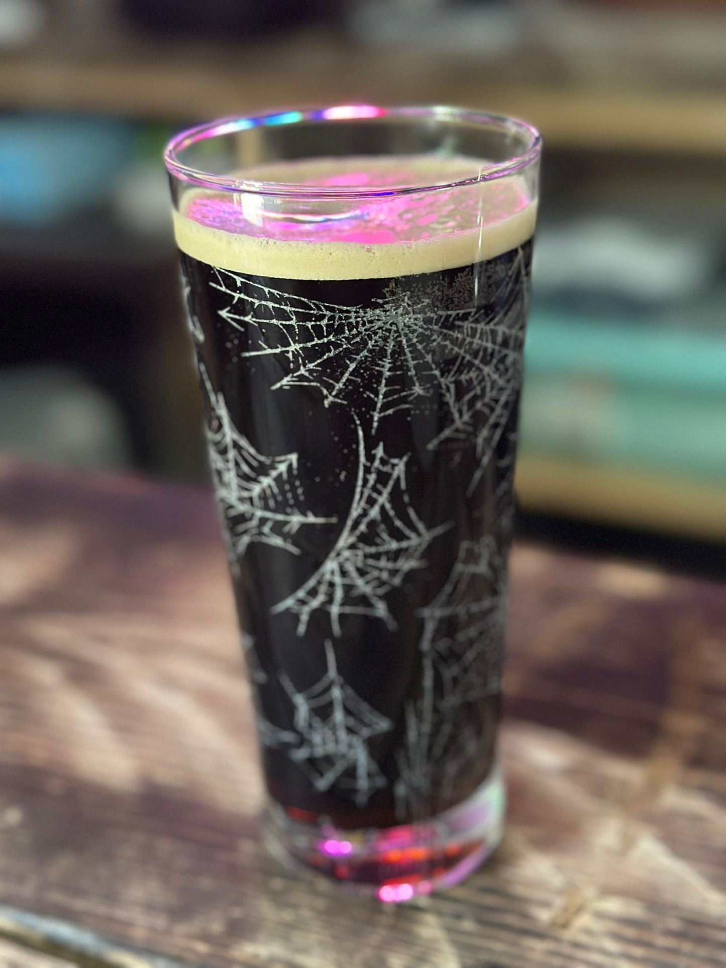 Spiderwebs Laser Engraved Pint Glass