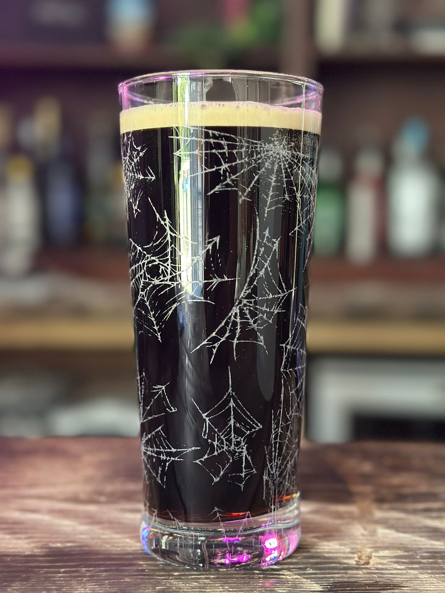Spiderwebs Laser Engraved Pint Glass