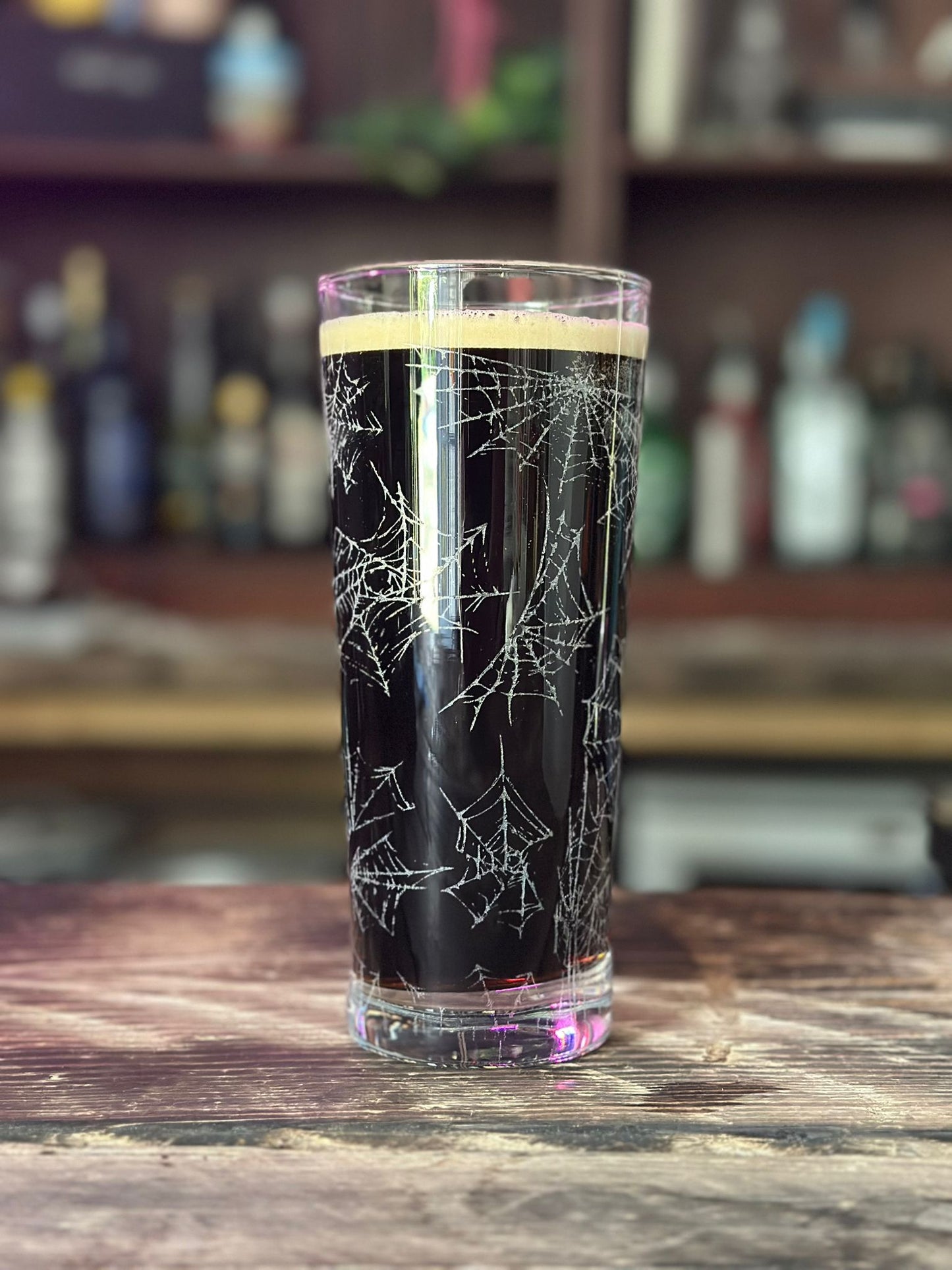 Spiderwebs Laser Engraved Pint Glass