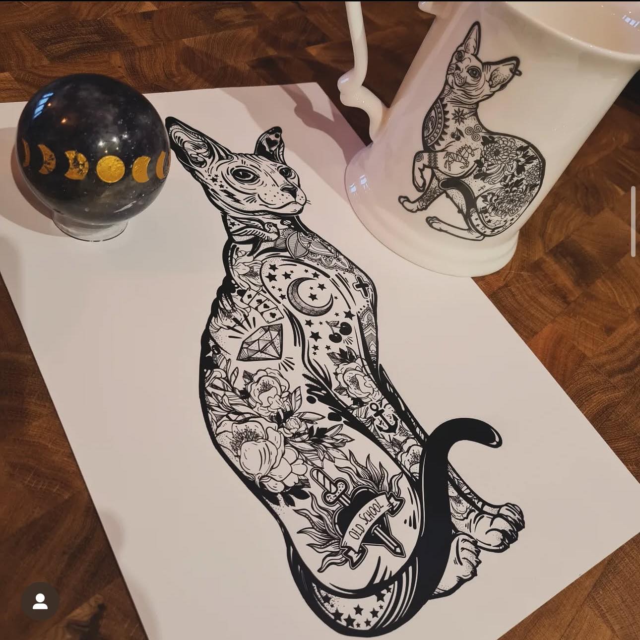 Tattoo Cat Bone China/Stoneware Mug